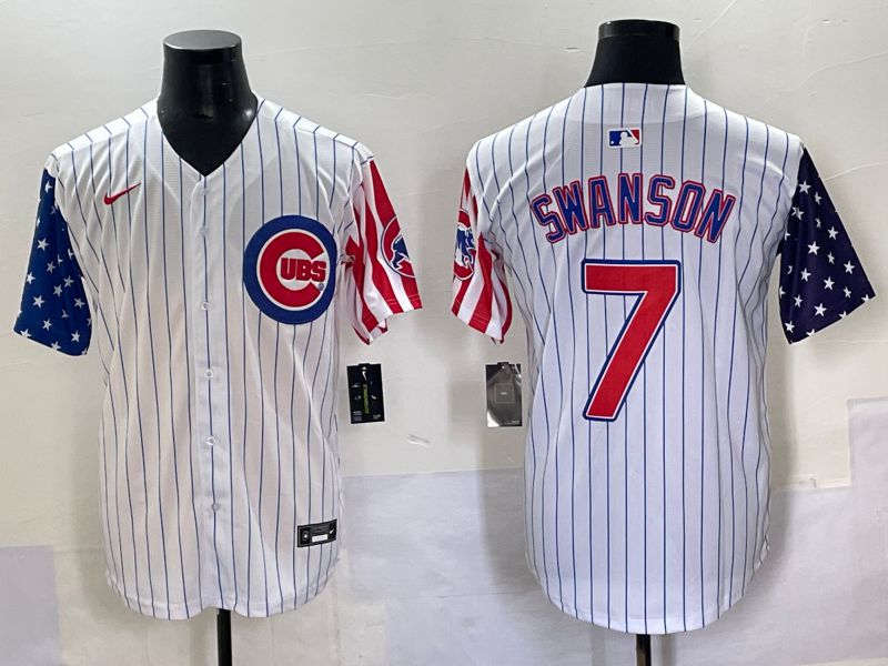 Men 2025 Chicago Cubs #7 Swanson White a generation of national flags Joint Name Nike MLB Jersey style 47